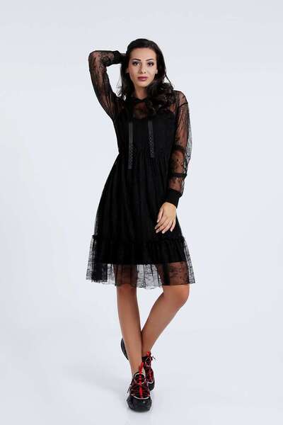 Black dress with mesh